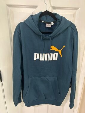 Puma Men's Teal Pullover Hoodie with Contrasting Logo